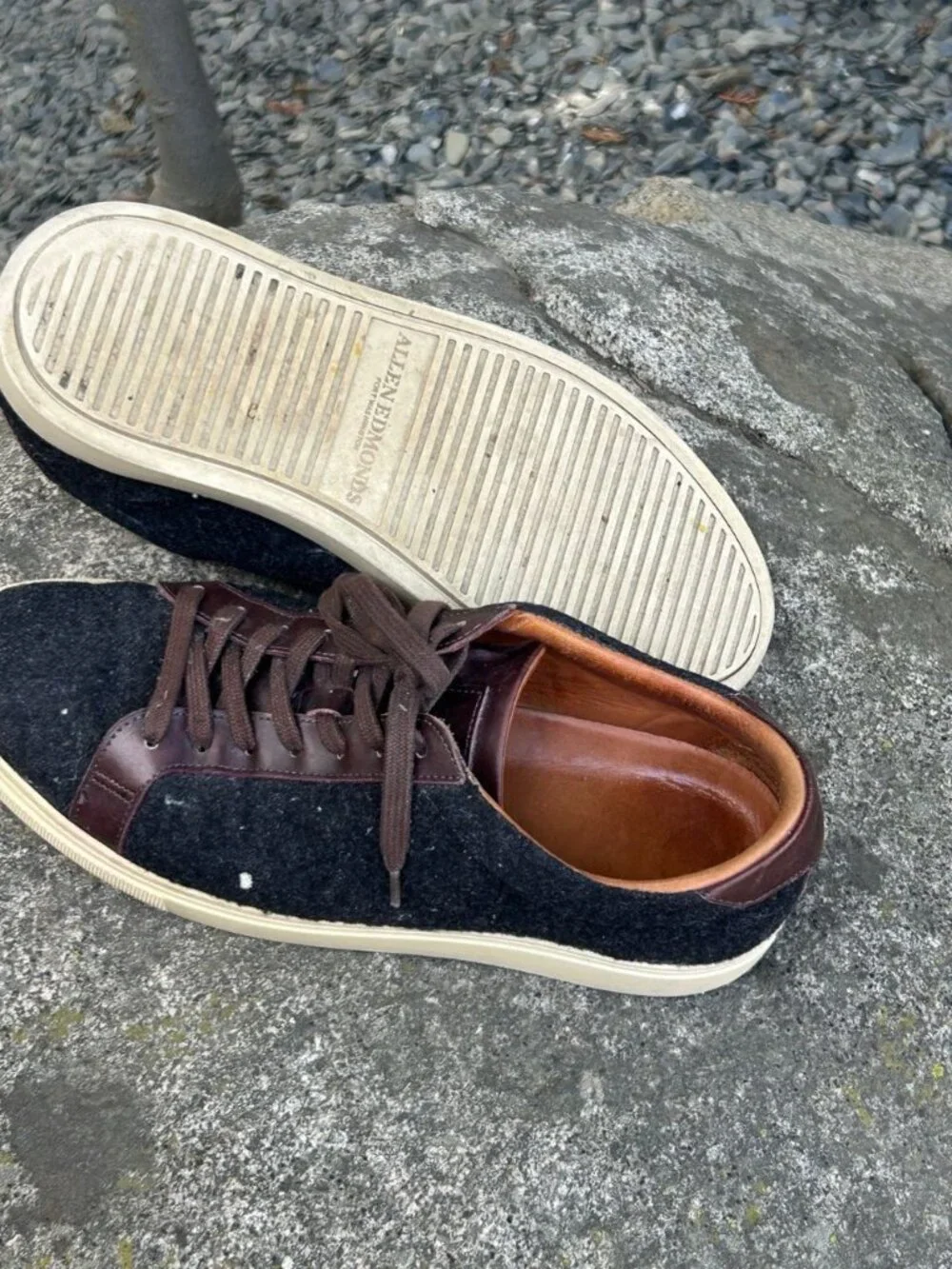 Allen Edmonds Courtside Low Top Sneakers Black Wool Brown Leather Size 8 E